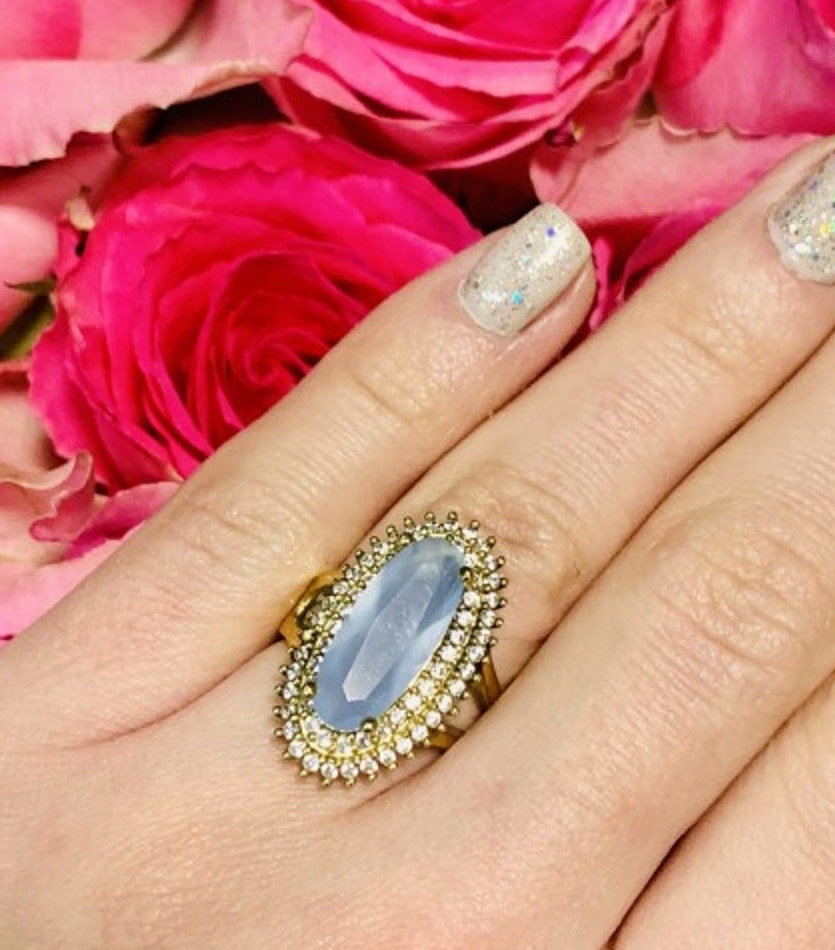 925 Sterling Silver Blue Alpanite Ring Size 10.25